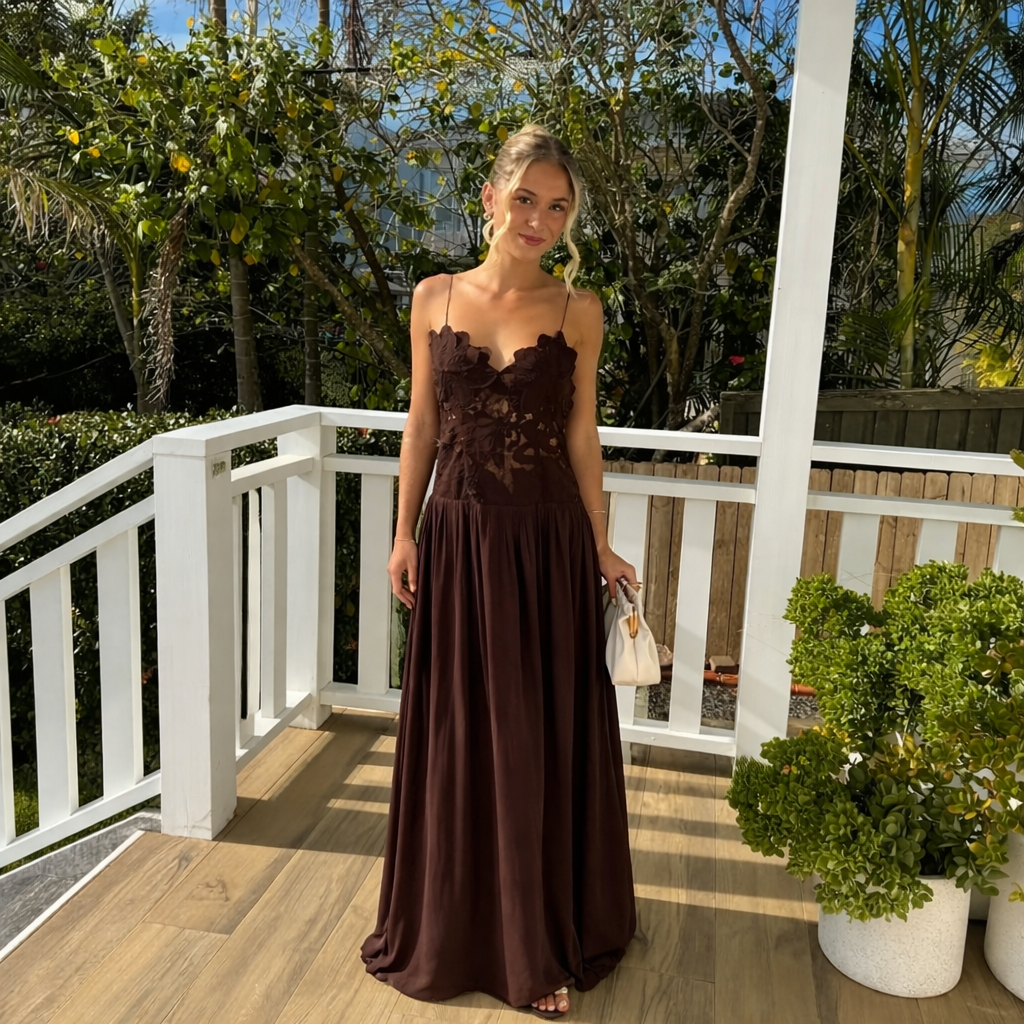 hansel and gretel brown dress Hansen And Gretel Stephanie Maxi Dress Cedar Brown Size 8