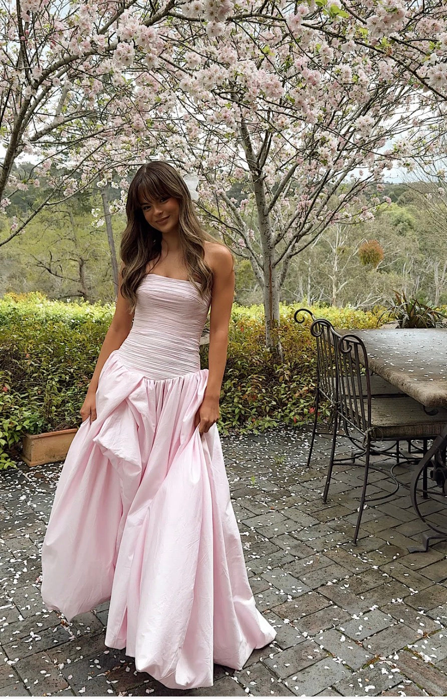 Aje - Violette Bubble Hem Maxi Dress in Pastel Pink rwsb. Aje - Violette Bubble Hem Maxi Dress in Pastel Pink rwsb.
