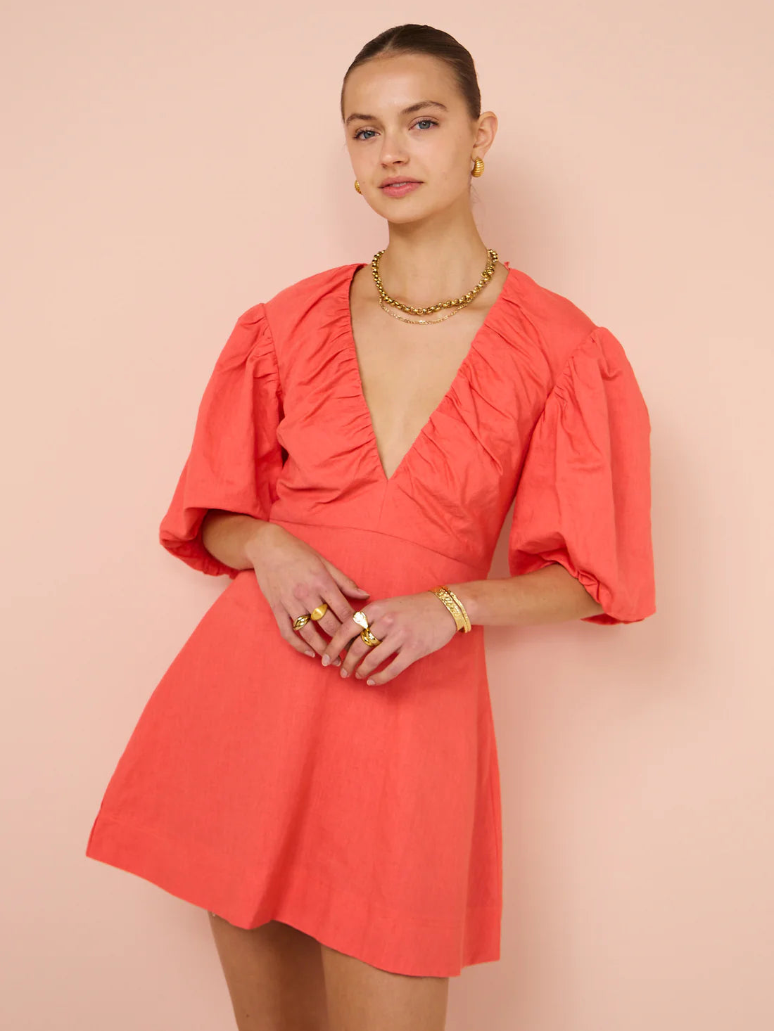 By Nicola - Bolero Gathered Neckline Mini Dress in Raspberry
