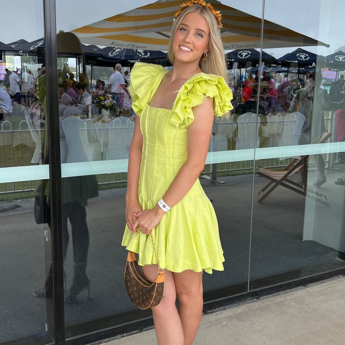 Aje - Breathless Frill Sleeve Mini in Green rwsb. Aje - Breathless Frill Sleeve Mini in Green rwsb.