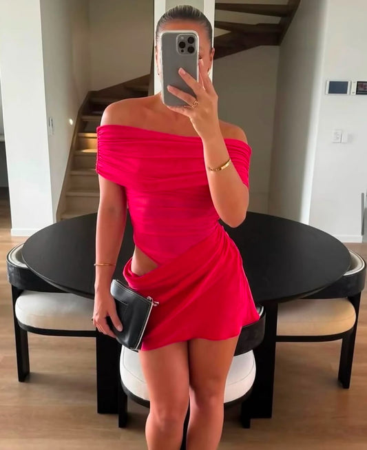 Benni - Nico Off The Shoulder Mini Dress in Watermelon