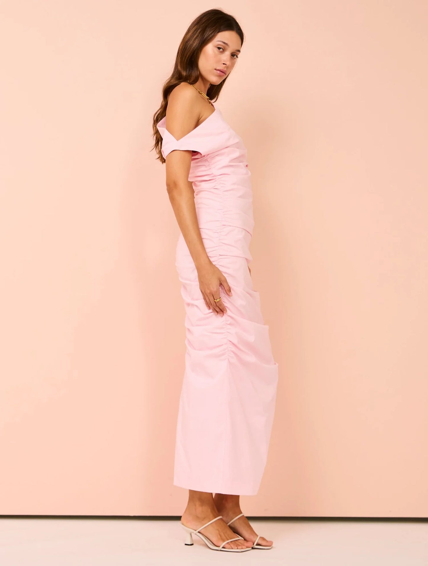 Issy - One Shoulder Midi Dress in Candy
