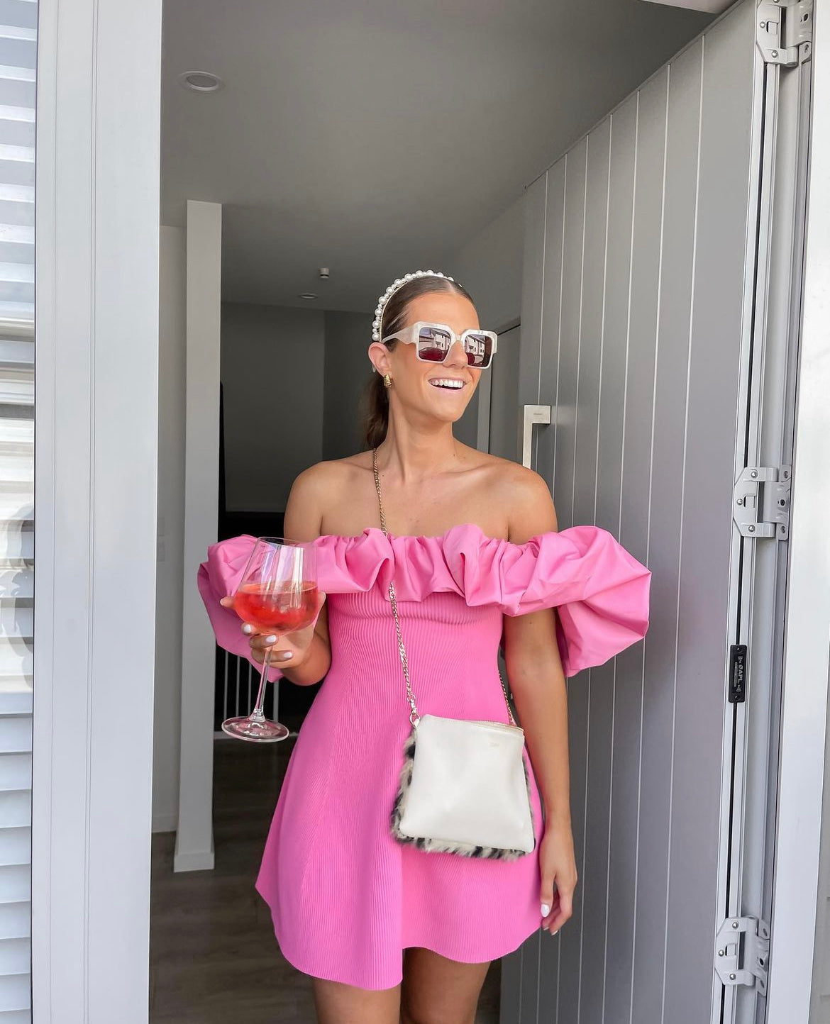 Aje - Eldora Mini Dress in Protea Pink rwsb. Aje - Eldora Mini Dress in Protea Pink rwsb.