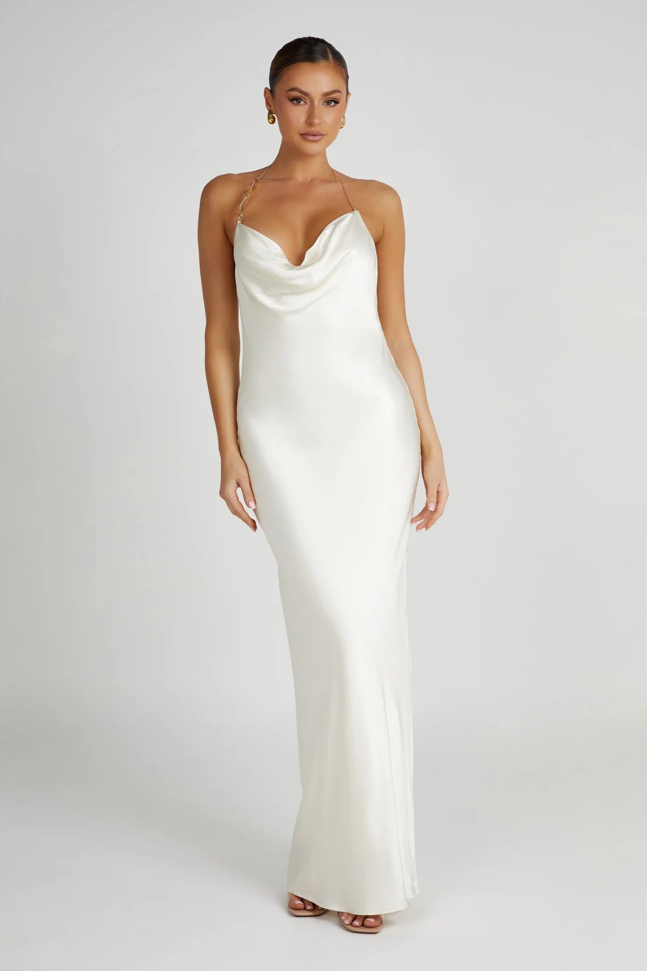 Meshki - Melissa Satin Cowl Front Maxi Dress in Ivory