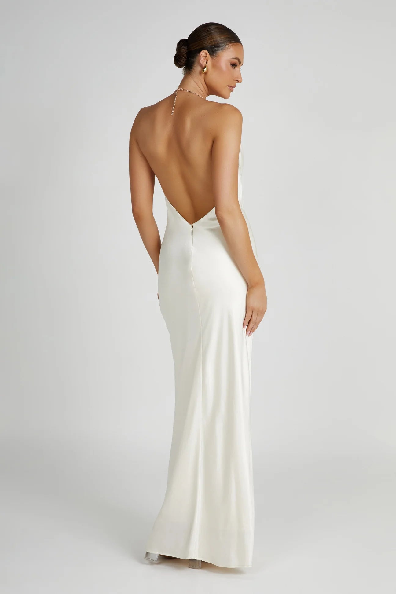 Meshki - Melissa Satin Cowl Front Maxi Dress in Ivory