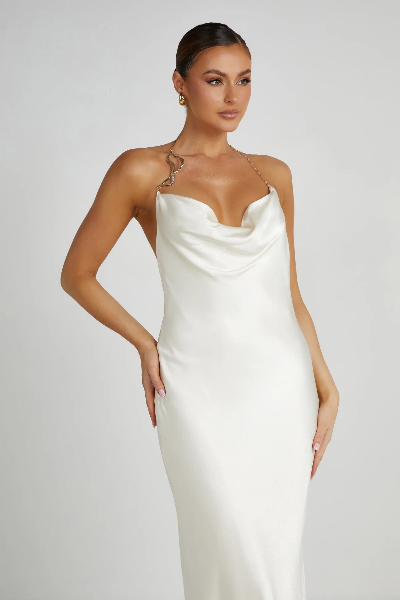 Meshki - Melissa Satin Cowl Front Maxi Dress in Ivory