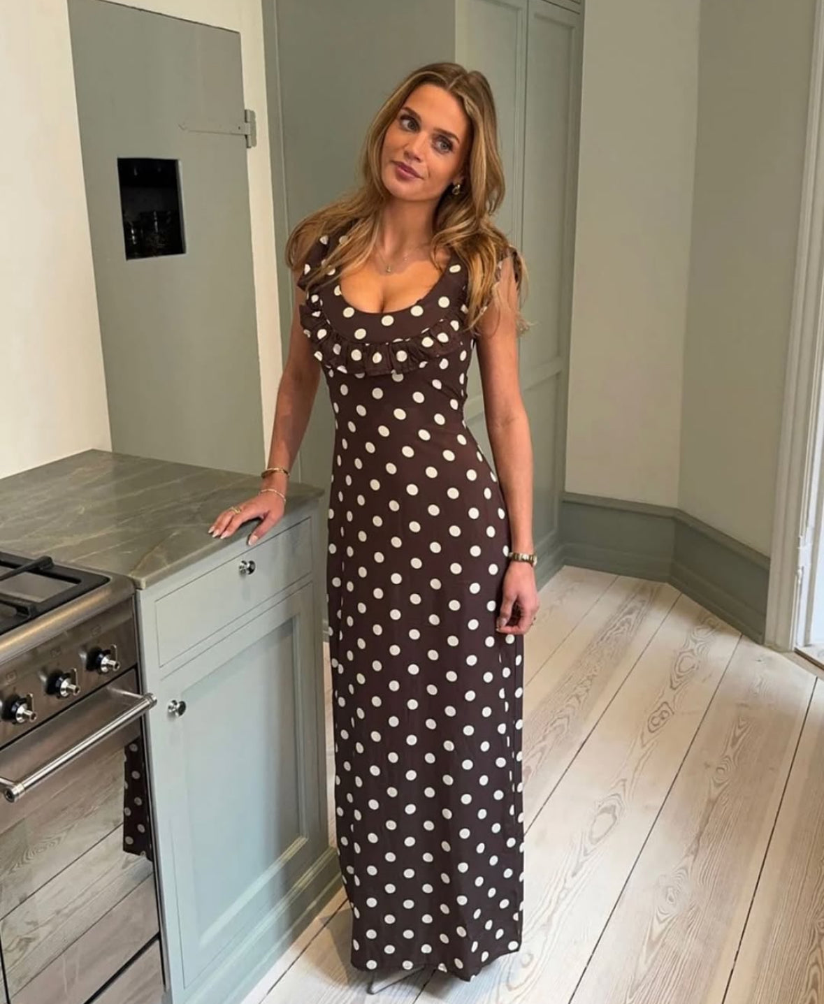 Design By Si - Luna Dress in Polka Dot Brown/Yellow