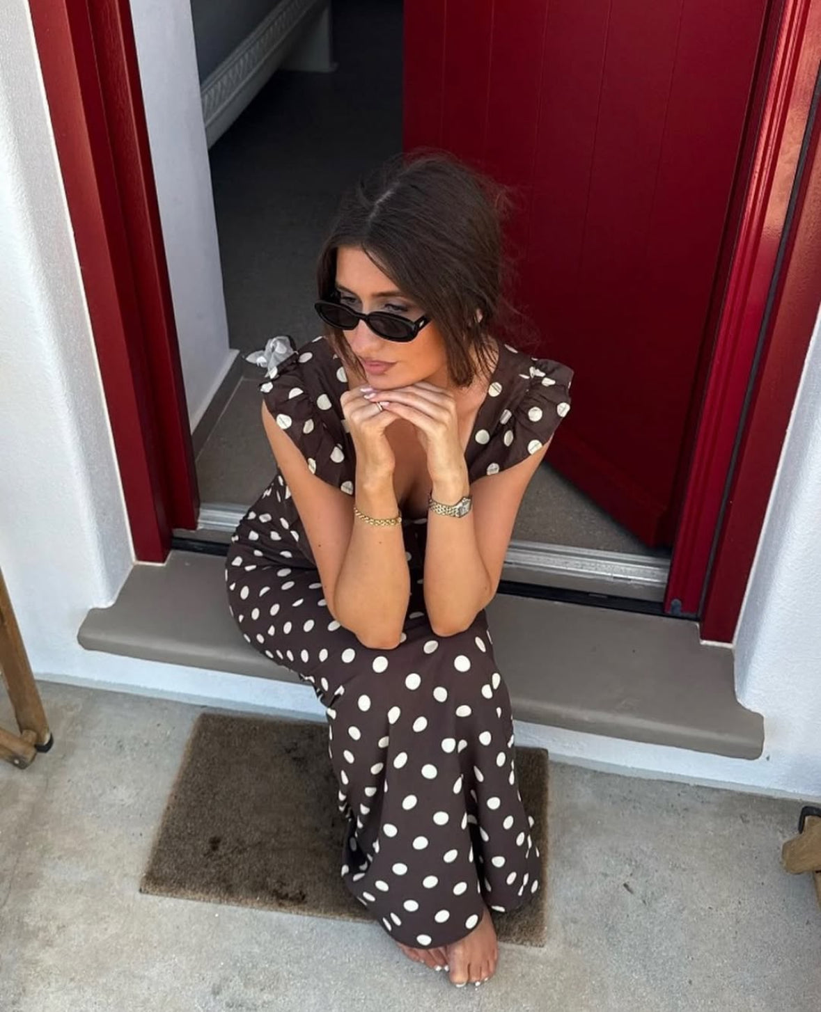 Design By Si - Luna Dress in Polka Dot Brown/Yellow