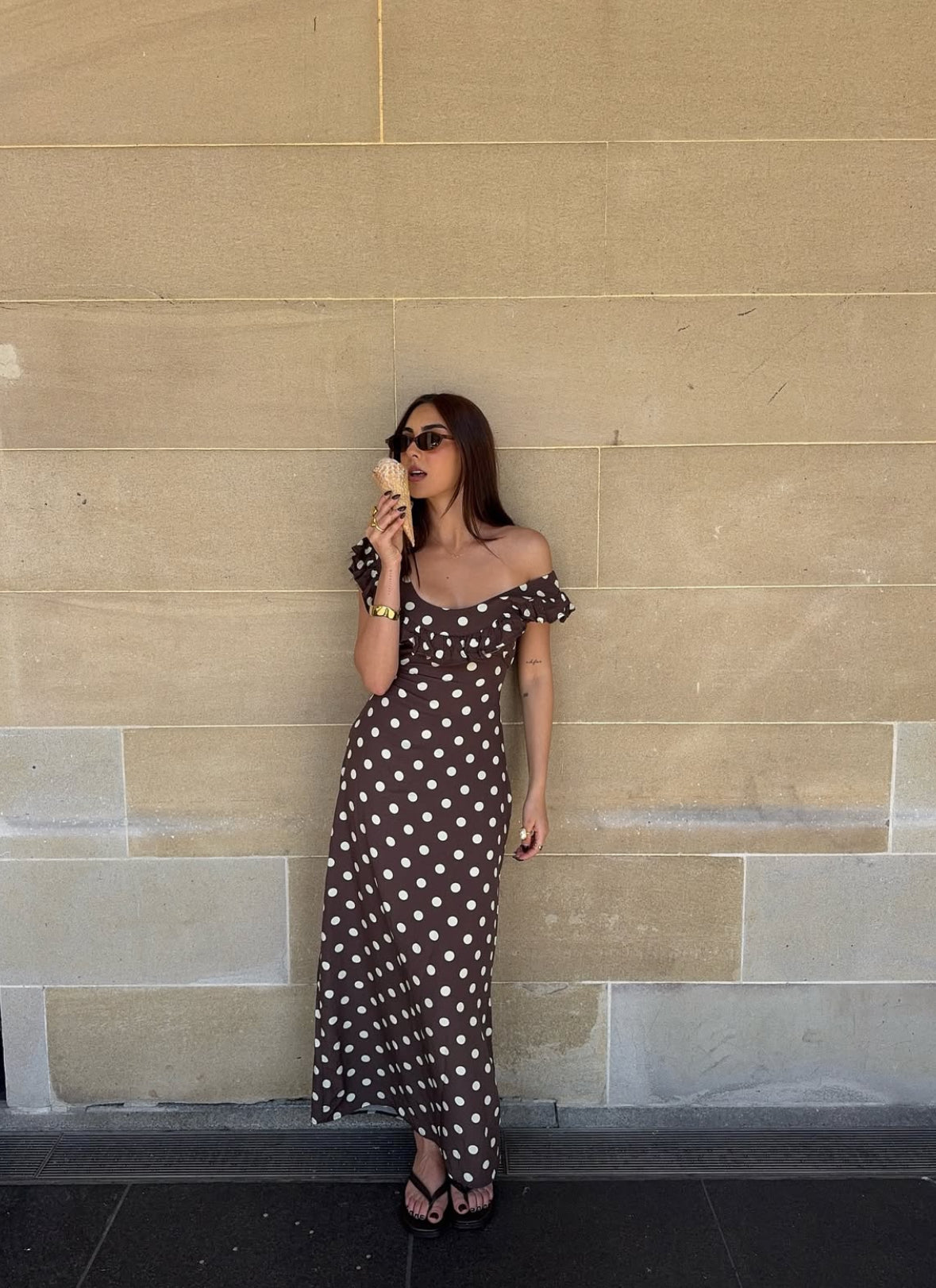 Design By Si - Luna Dress in Polka Dot Brown/Yellow