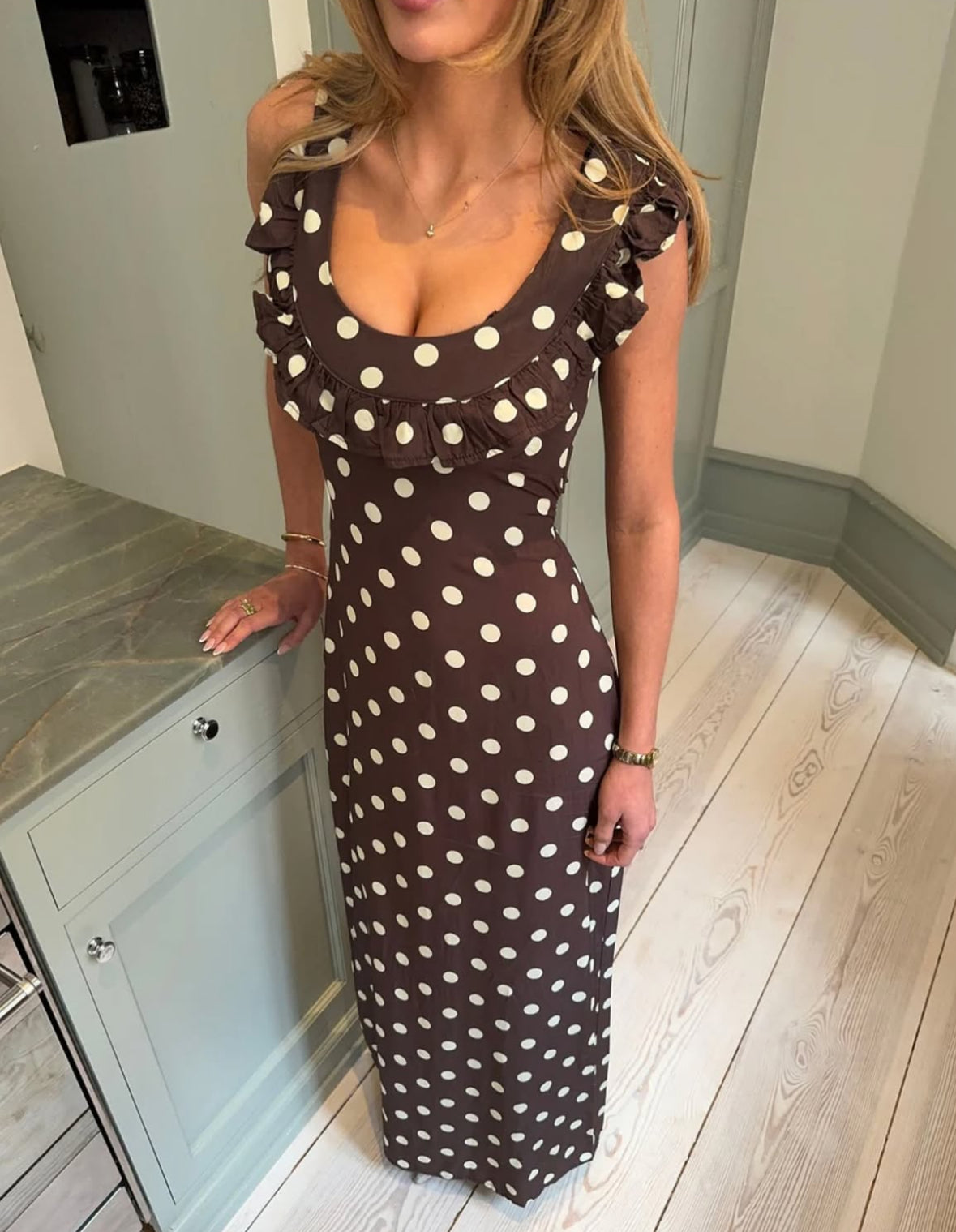 Design By Si - Luna Dress in Polka Dot Brown/Yellow