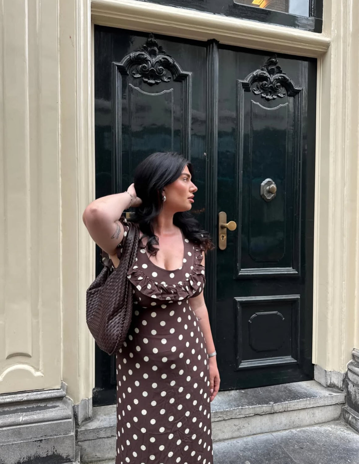 Design By Si - Luna Dress in Polka Dot Brown/Yellow