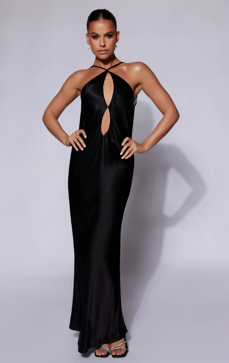 Meshki - Lucia Satin Cut Out Maxi Dress Black