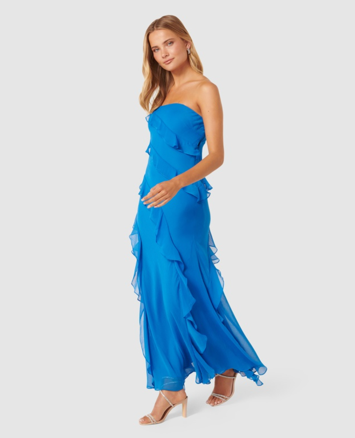 Forever New - Stella Strapless Ruffle Dress in Blue