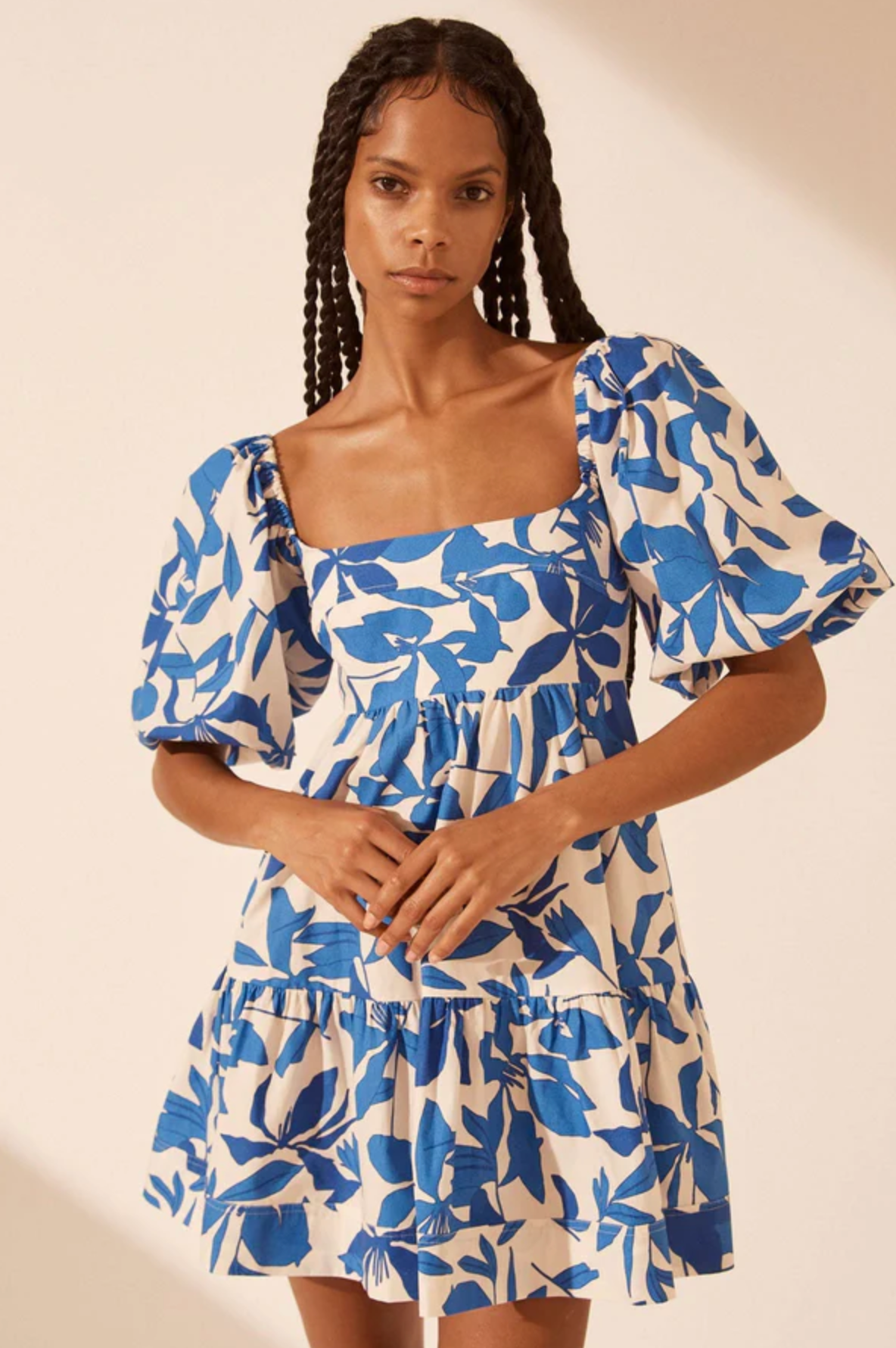 Shona Joy - Bleue Square Neck Tiered Mini Dress