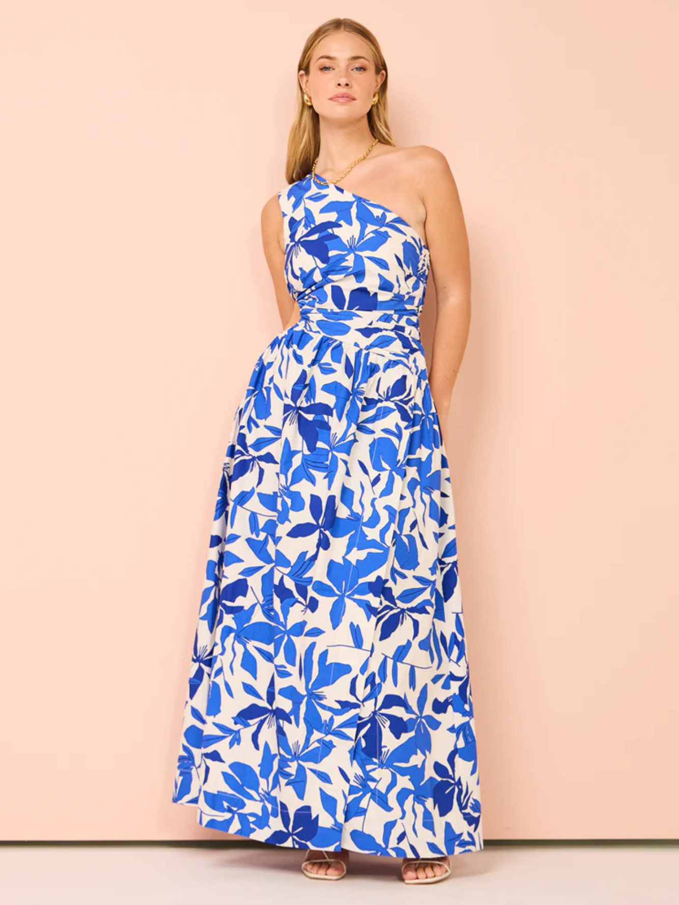 Shona Joy - Bleue Asymmetrical Cut Out Maxi Dress In Ivory/Aqua