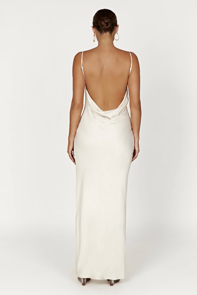 Meshki - Jade Cowl Neck Backless Maxi Dress in Bone