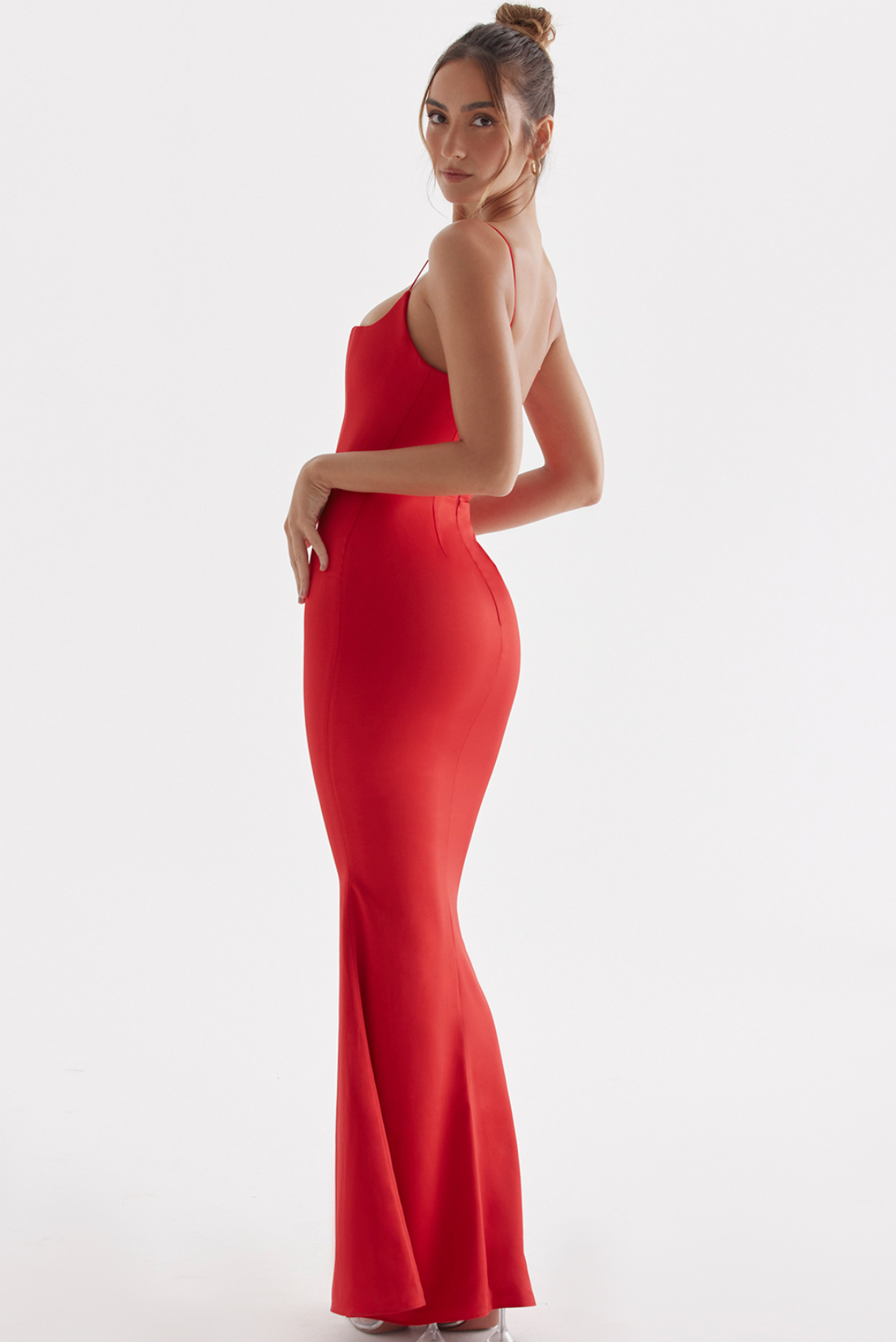 House Of CB - Olivette Red Rose Satin Corset Maxi Dress