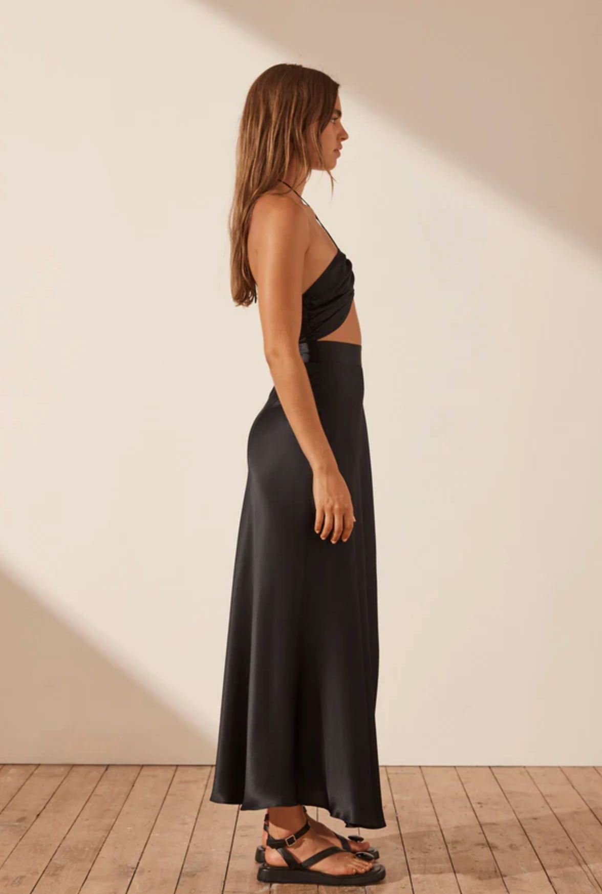 Shona Joy - Mezzanotte Silk Cross Front Cut Out Midi Dress - Black