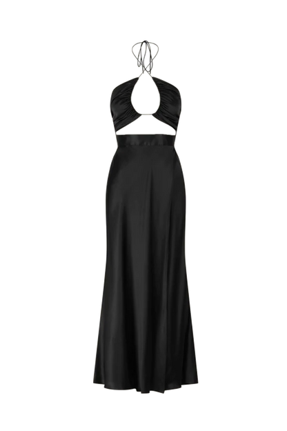 Shona Joy - Mezzanotte Silk Cross Front Cut Out Midi Dress - Black