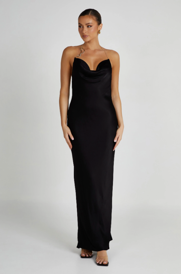 Meshki - Melissa Satin Cowl Front Maxi Dress in Black