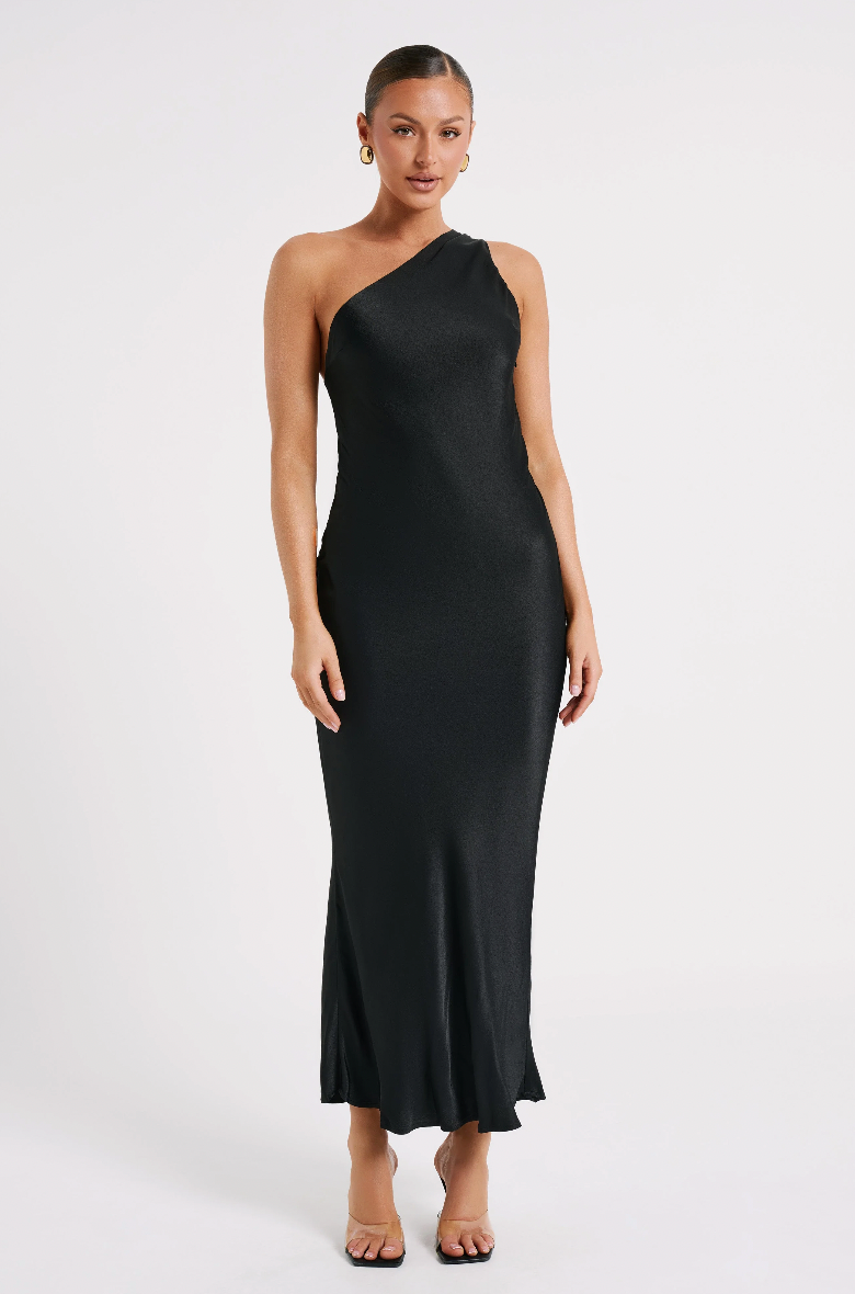 meshki black satin dress Lilly Sweetheart Satin Maxi Dress / Black | MESHKI