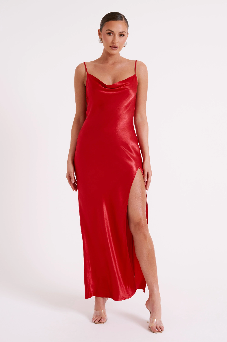 Meshki - Jade Cowl Neck Backless Maxi Dress - Red