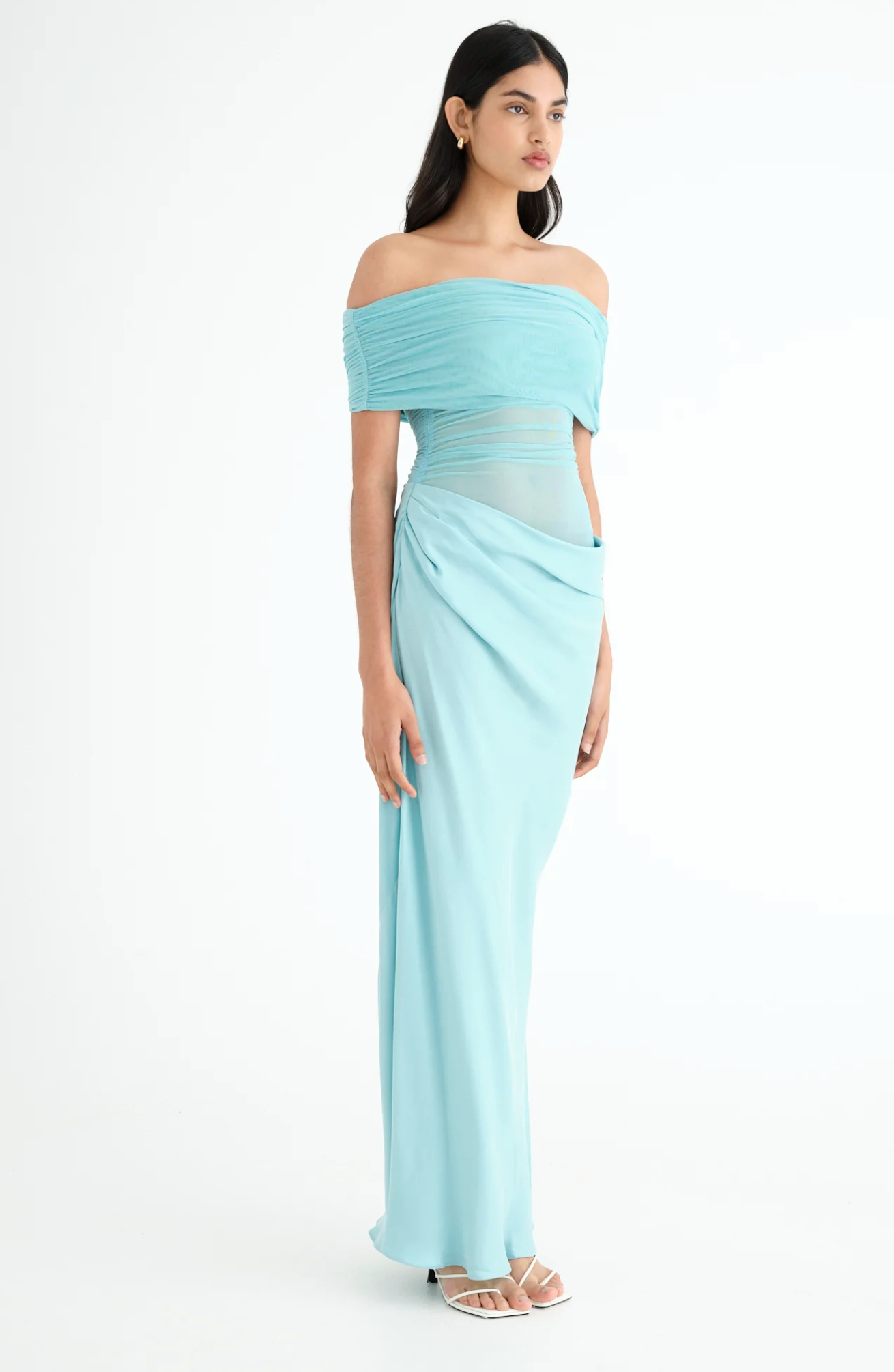 Benni - Nico Off The Shoulder Maxi Dress in Aquamarine