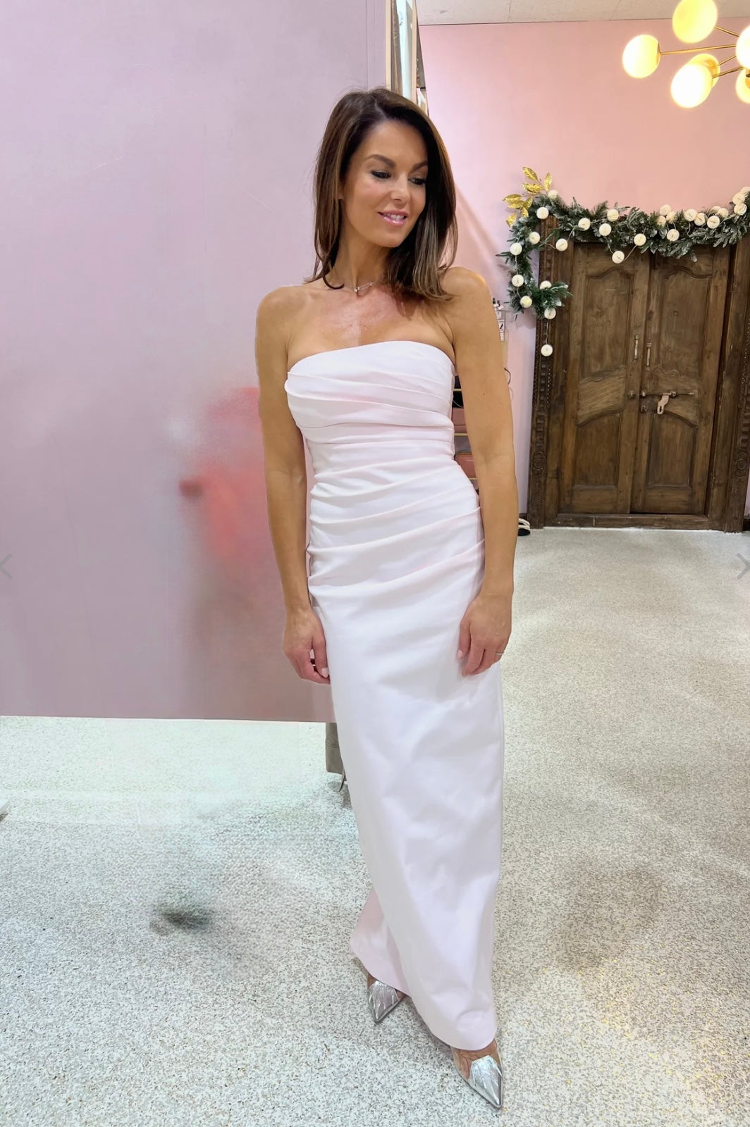 Shona Joy - Lani Strapless Draped Maxi Dress in Fairy Floss