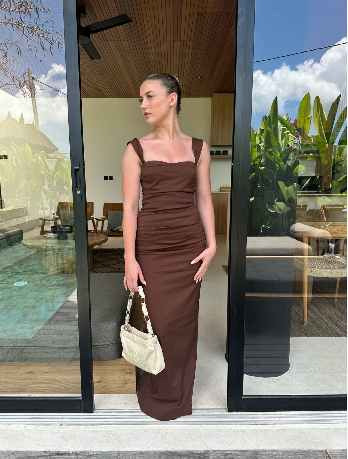 Sir The Label - Dahlia Balconette Gown in Chocolate Brown