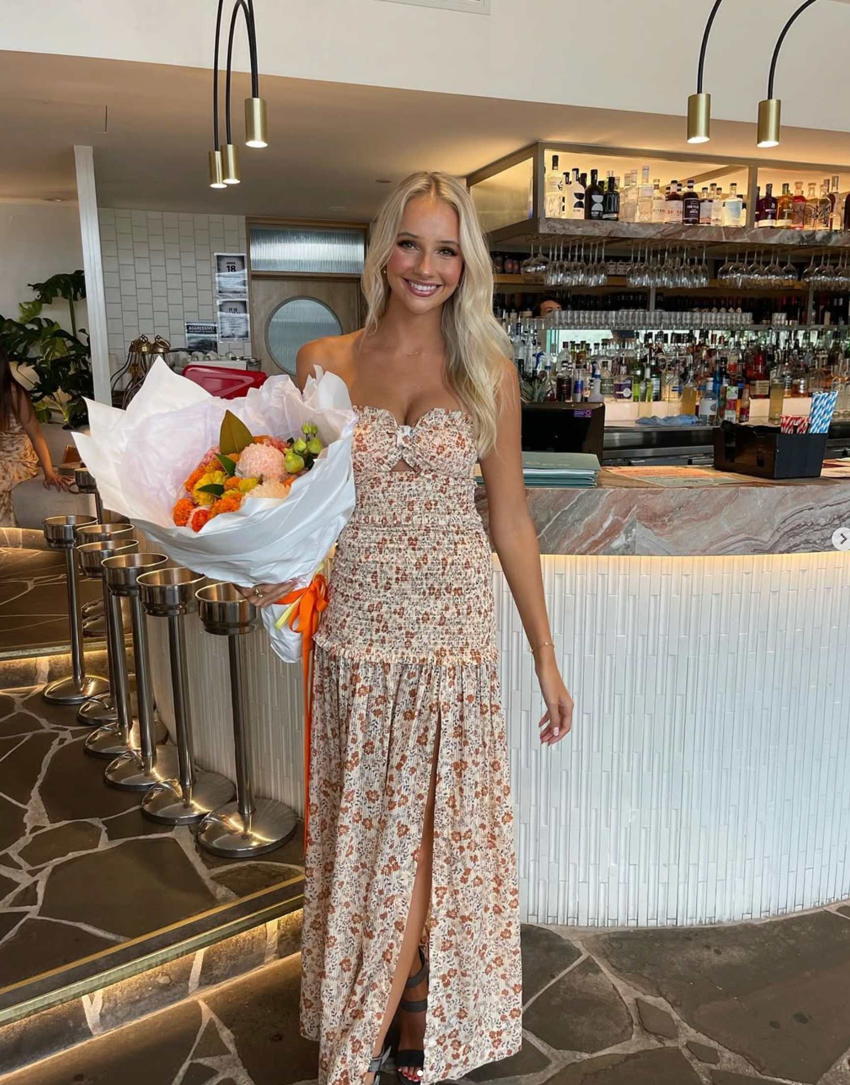white christmas dresses Bec and Bridge Camille Blouson Dress (Peach) – Rent To Dress NZ