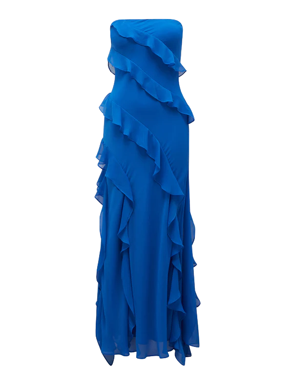 Forever New - Stella Strapless Ruffle Dress in Blue rwsb. Forever New - Stella Strapless Ruffle Dress in Blue rwsb.
