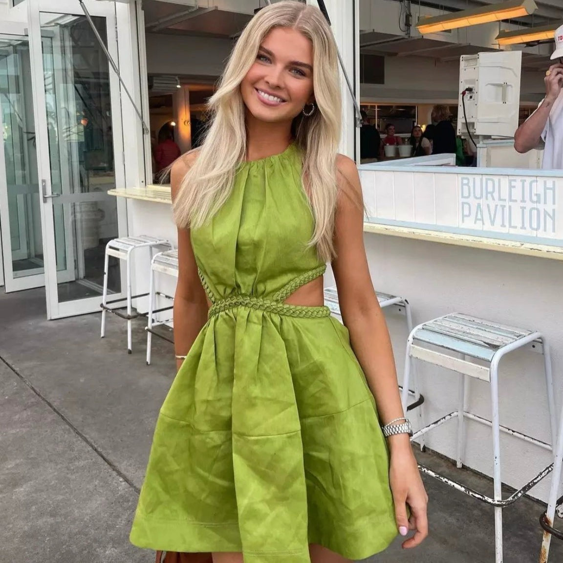 Aje - Voyage Braided Cut Out Mini Dress Verdant Green rwsb. Aje - Voyage Braided Cut Out Mini Dress Verdant Green rwsb.