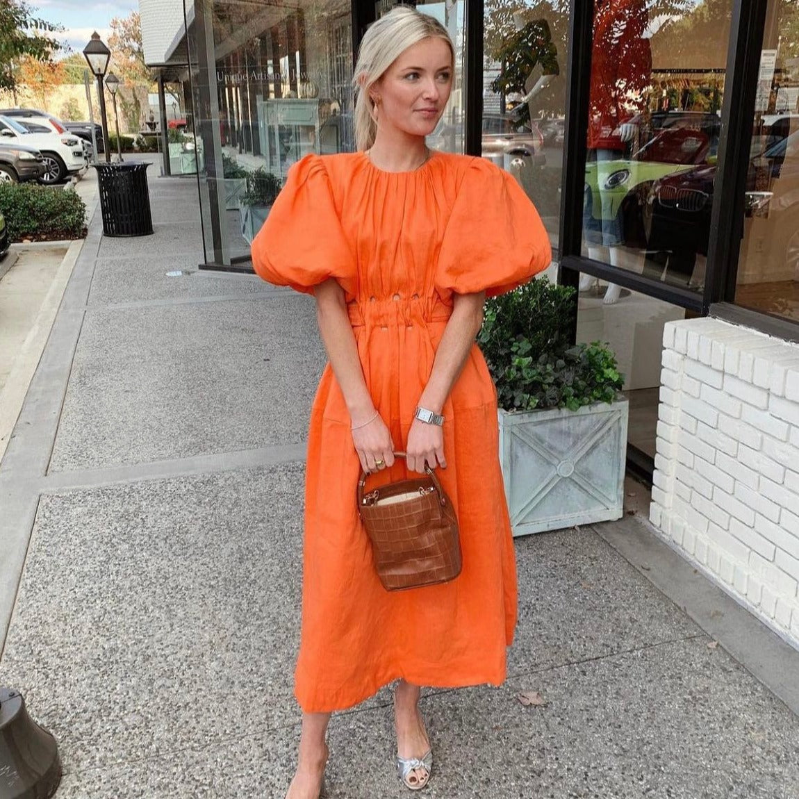 Aje - Cosette Tie Back Midi Dress Orange rwsb. Aje - Cosette Tie Back Midi Dress Orange rwsb.