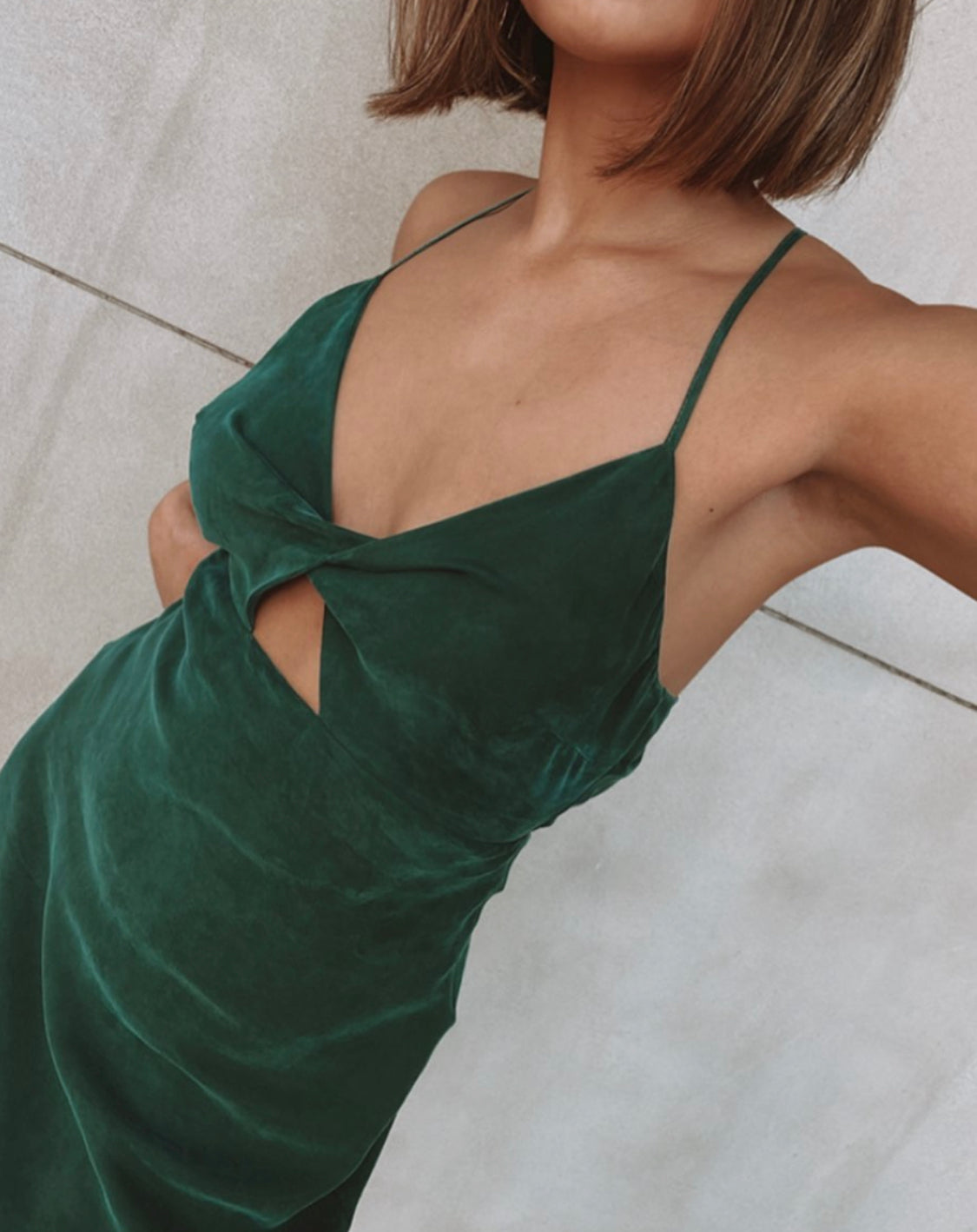 Suboo - Georgia Twist Front Slip Midi Dress Green
