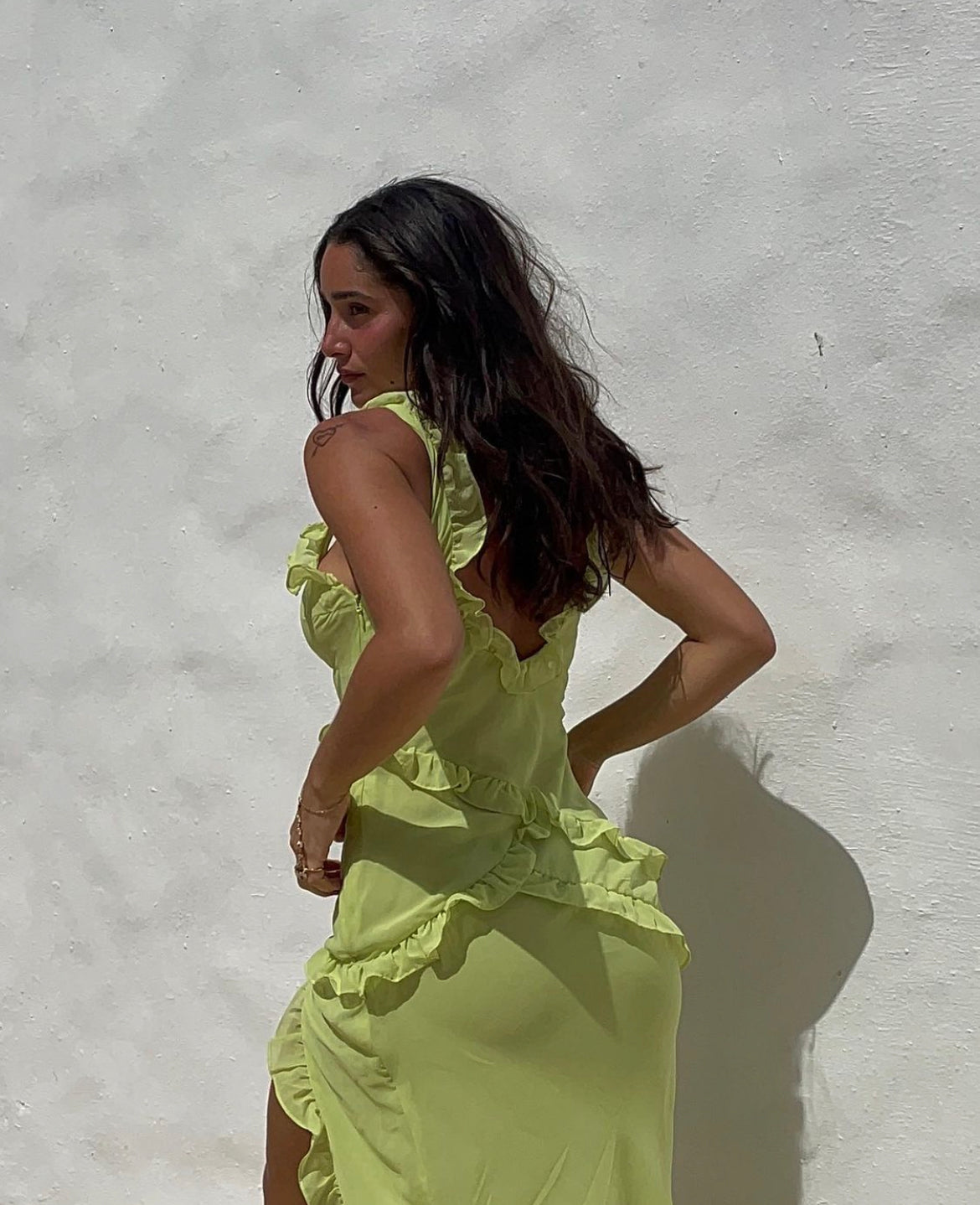 House Of CB - Pixie Lime Ruffle Maxi Dress