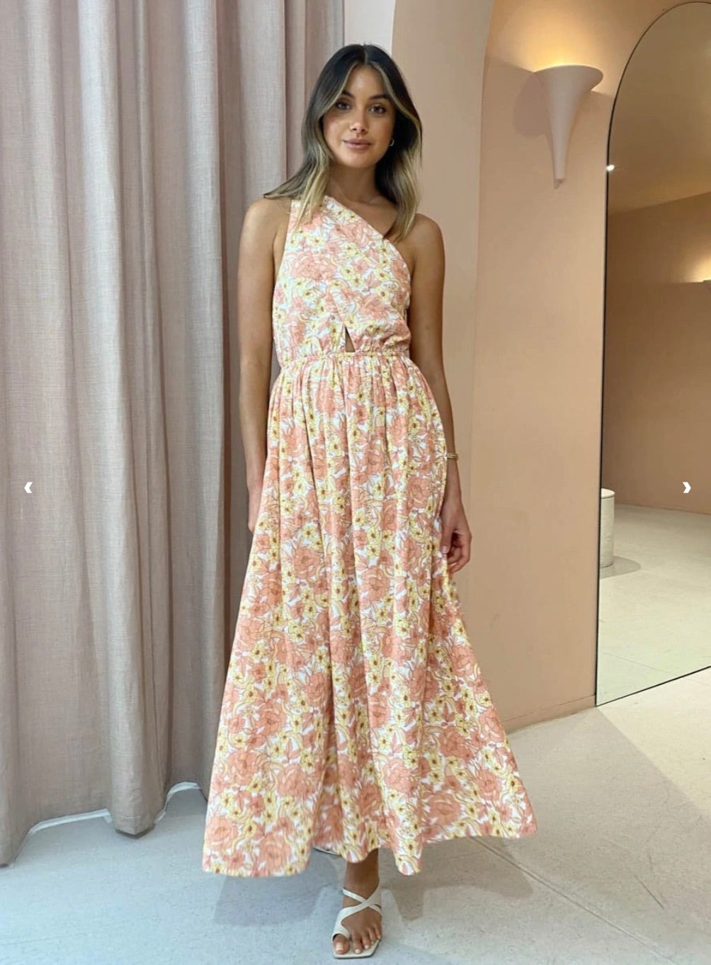 By Nicola - Calypso Maxi Tie One Shoulder Dress in Light Sunrise Blooms