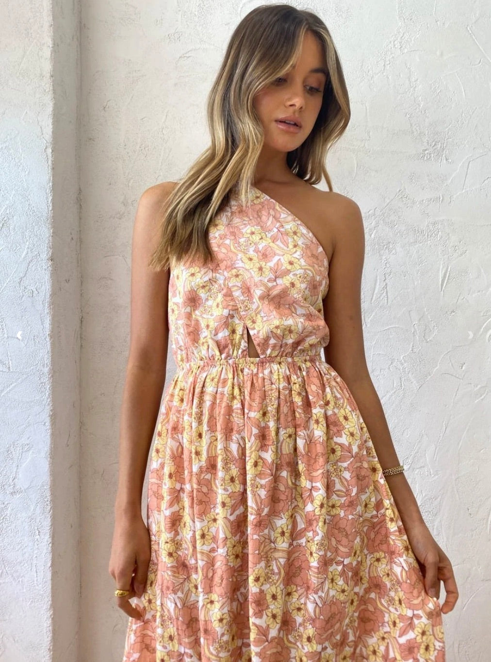By Nicola - Calypso Maxi Tie One Shoulder Dress in Light Sunrise Blooms