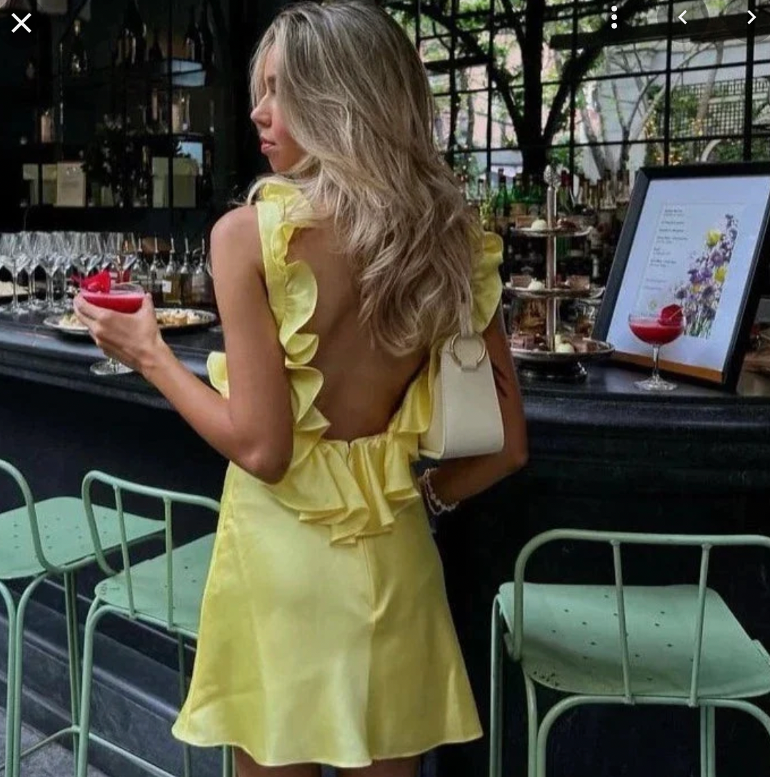 House Of CB - Tink Buttercup Satin Ruffle Mini Dress