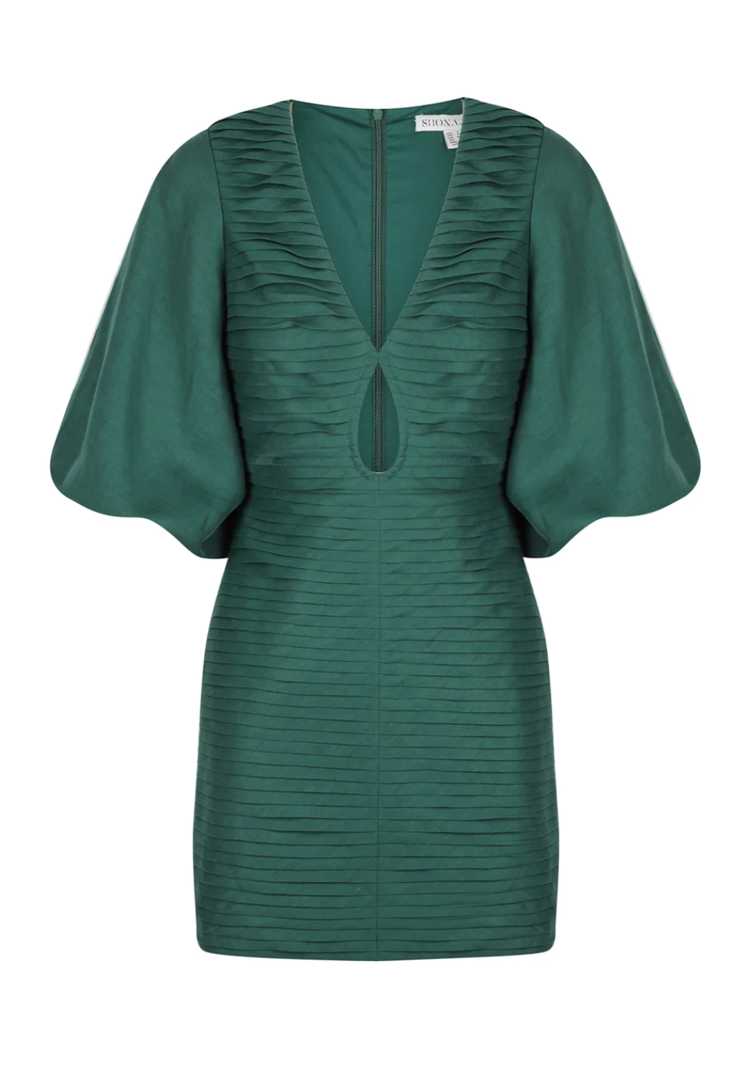 Shona Joy - Thea Linen KeyHole Balloon Sleeve Mini Dress in Rosemary