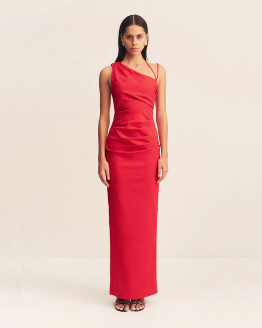 Shona Joy -  Lani Asymmetrical Gathered Maxi Dress in Chilli