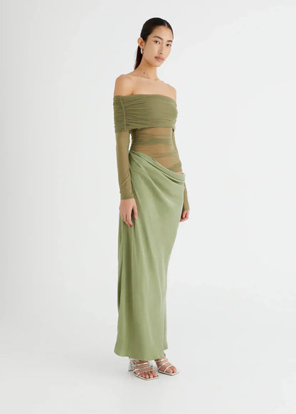 Benni - Yasmin Off-Shoulder Maxi Dress Pistachio