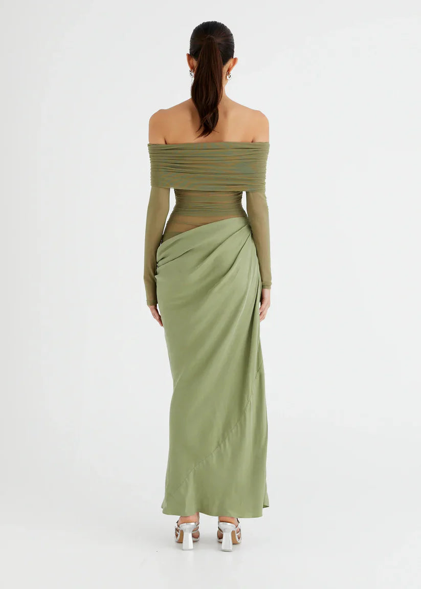 Benni - Yasmin Off-Shoulder Maxi Dress Pistachio