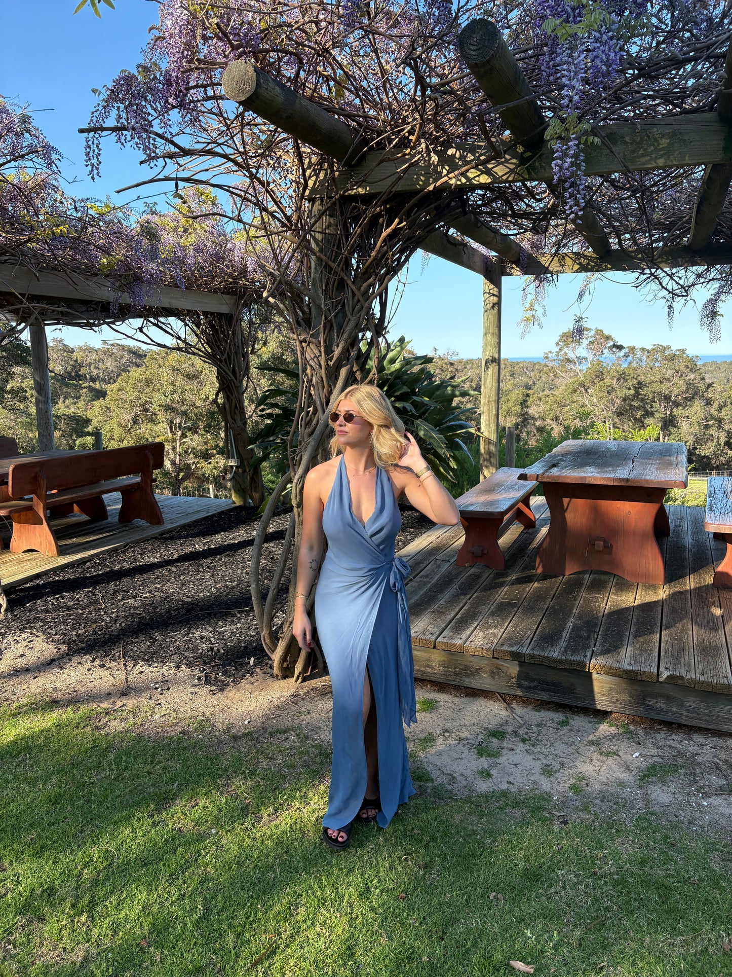 Bec and Bridge - Sovena Wrap Dress in Steel Blue
