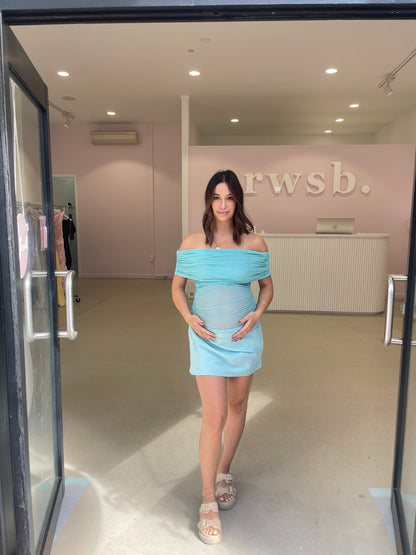 Benni - Nico Off The Shoulder Maxi Dress in Aquamarine