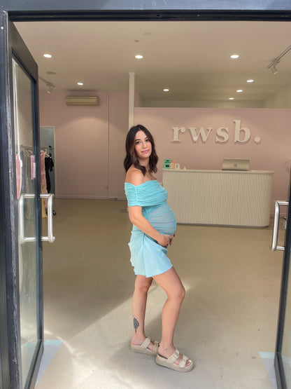 Benni - Nico Off The Shoulder Maxi Dress in Aquamarine