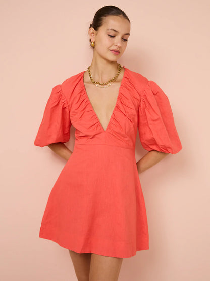 By Nicola - Bolero Gathered Neckline Mini Dress in Raspberry