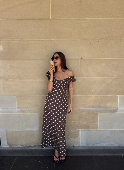 Design By Si - Luna Dress in Polka Dot Brown/Yellow