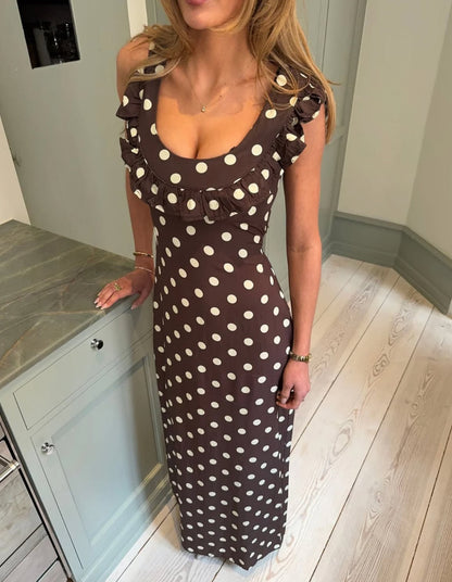 Design By Si - Luna Dress in Polka Dot Brown/Yellow