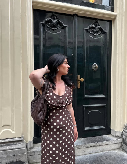 Design By Si - Luna Dress in Polka Dot Brown/Yellow