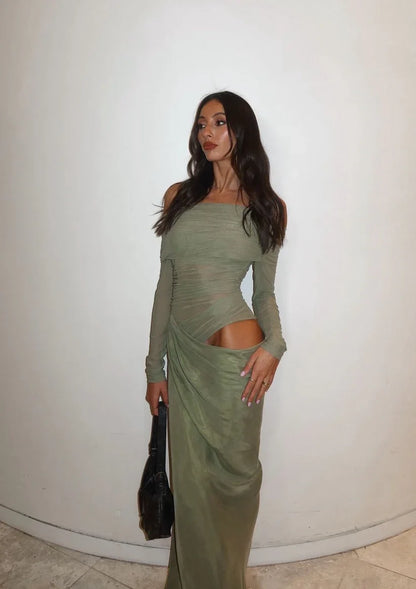 Benni - Yasmin Off-Shoulder Maxi Dress Pistachio